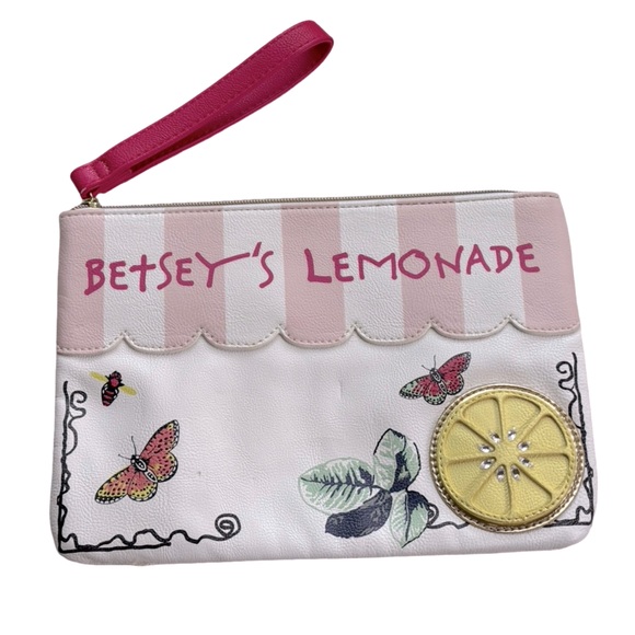 Betsey Johnson Pink and‎ White Lemonade Wristlet Clutch Bag - Picture 1 of 10